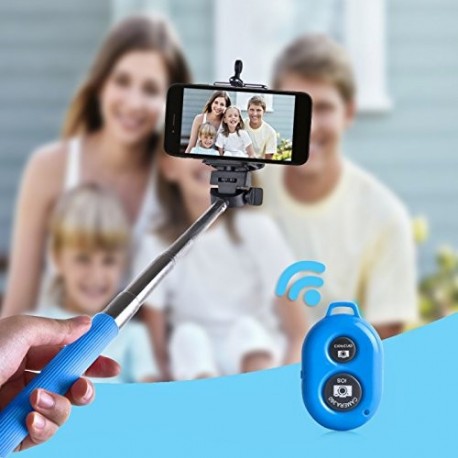 Perche Télescopique Selfie télécommande Bluetooth Bleu